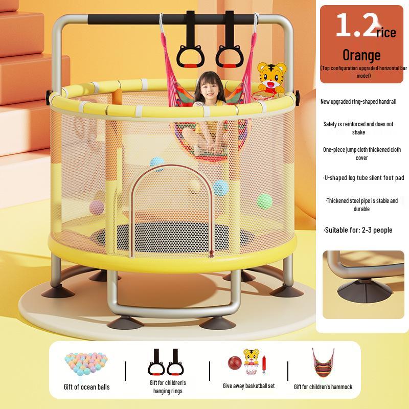 Children's Indoor Trampoline & Swing Set with Anti-Tip Safety Bar