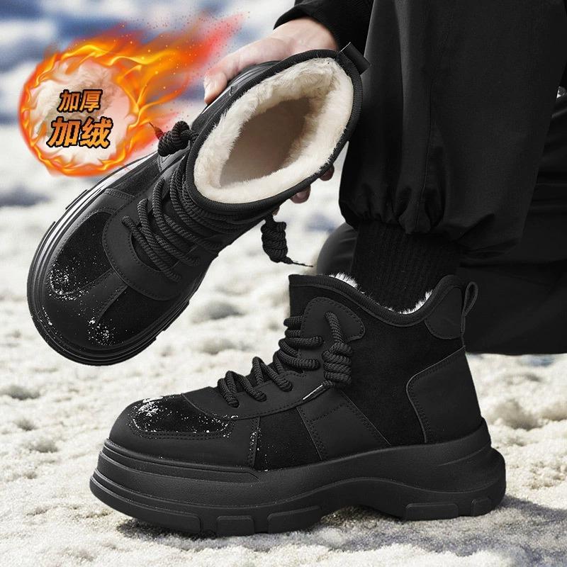 Winter Mens Platform Snow Boots Fashion Thick-Soled Fleece-Lined Cotton Shoes For Men Comfort Warm Cotton High-Top Boots For Men