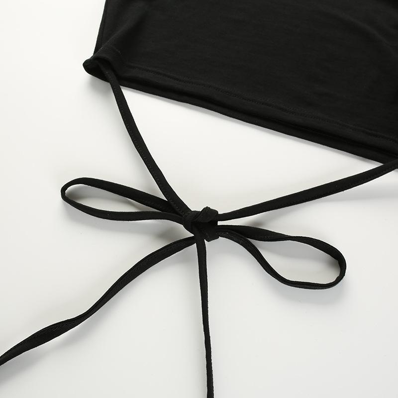 Été femmes noir T-Shirts courts Sexy culture hauts à manches courtes pansement t-shirt hauts chemises féminines