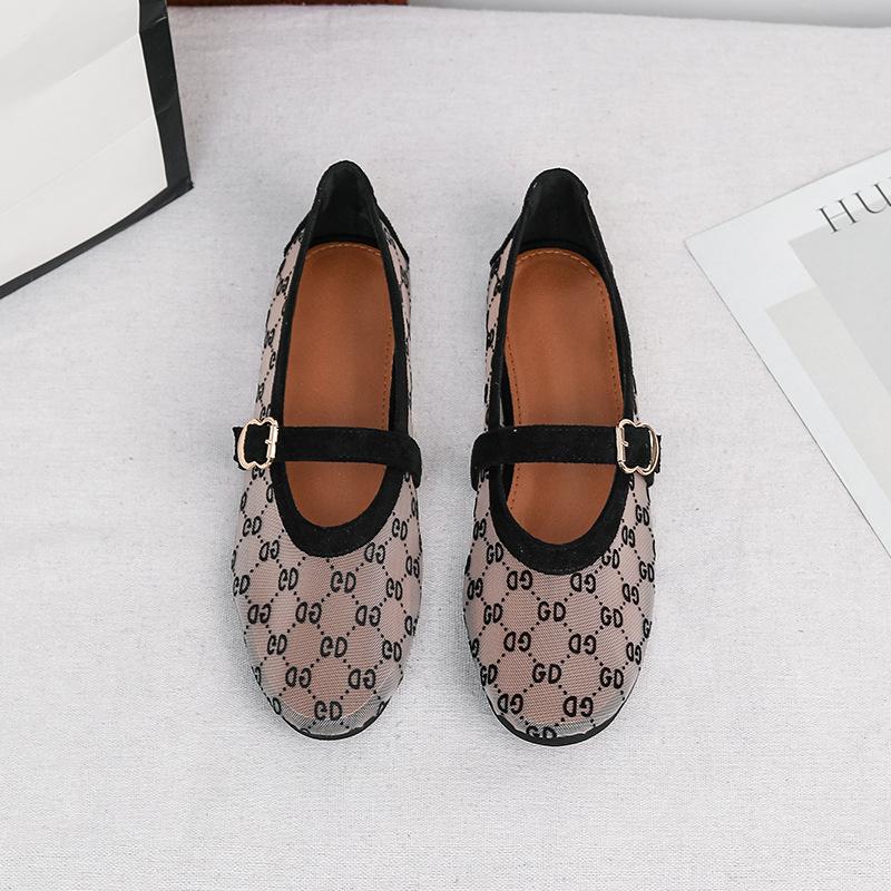 Damen Mesh Ballerinas Sommer Mary Jane Schuhe Ballerina Laufschuhe Rutschfest Quadratische Geschlossene Zehenpartie Mary Jane Ballerinas mit Verstellbarem Riemen Abendschuhe