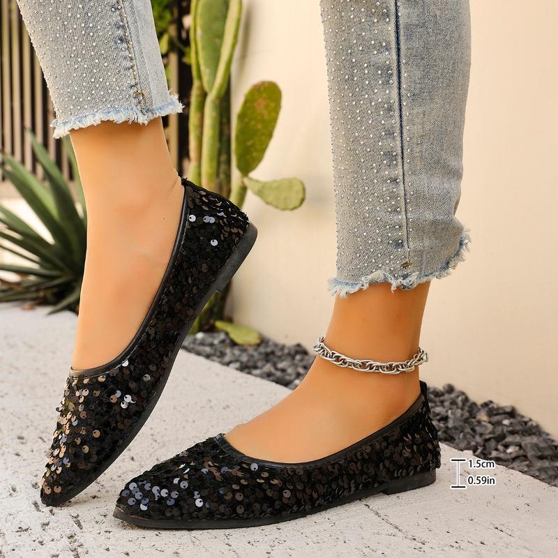 Fashion Ladies Shoes 2025 Fashion Shallow Women's Flats New Sequins Daily Hot Sale Comfortable Best Seller Plus Size Flat Low Heels