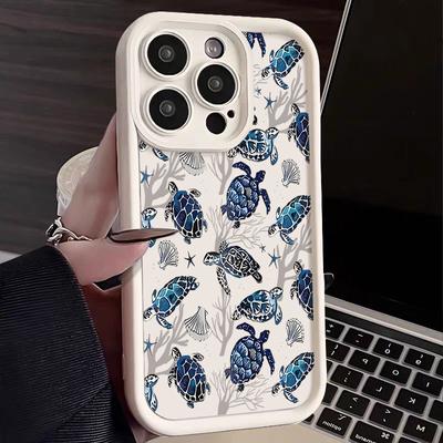 For iPhone 16 Pro 16E 15 Pro Max 14 13 12 11 Phone Case Shell Coral Turtle Pattern Anti-Fall Lens Protection Matte TPU Shockproof Soft Bumper Cover