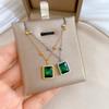 Square Emerald Minimalist Furnace Real Gold Necklace Female Collarbone Chain Accessories