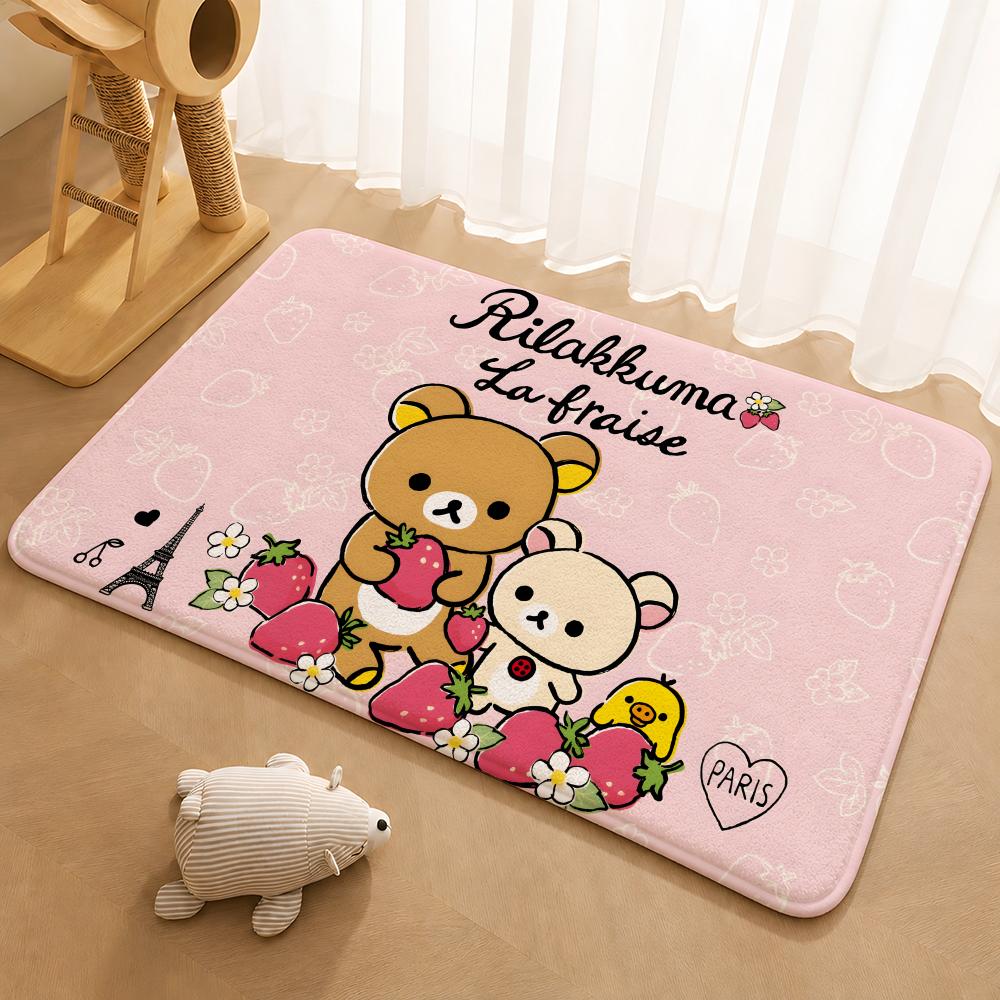 R-Rilakkuma Anime Floor Mat Floor Mat Soft Flannel Non-Slip Door Rug for Living Room