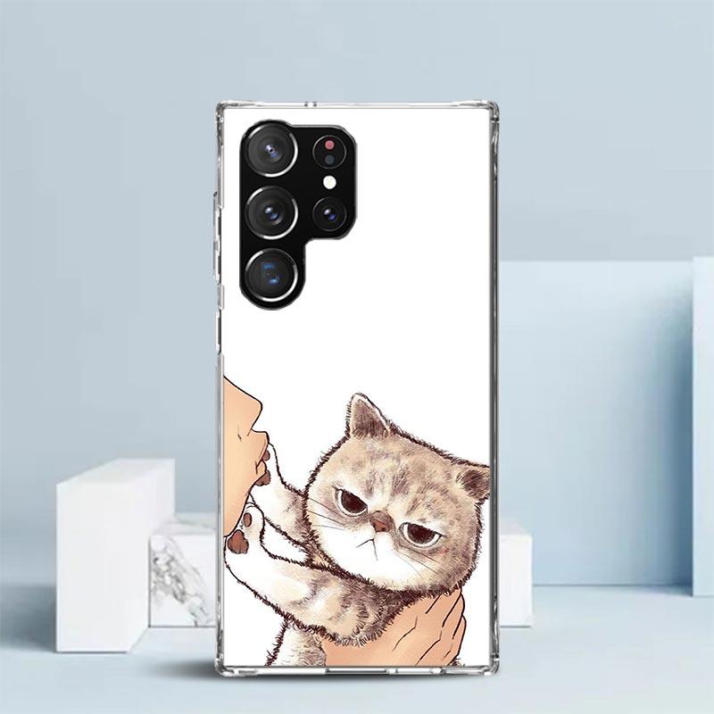 Kiss Lovely Cat Kitten Phone Case For Samsung Galaxy S24 S25 Edge S26 Ultra S22 S23 Plus S21 + S20 FE Soft TPU Back Cover Galaxy