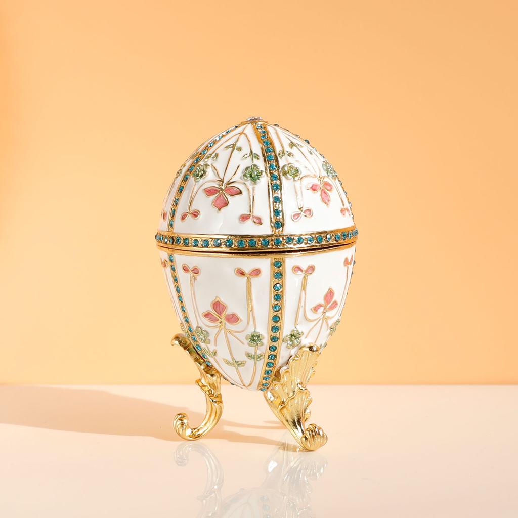 1Pc Faberge Egg Style Enamelled Jewelry Trinket Box Hinged Unique Gift for Home Decor