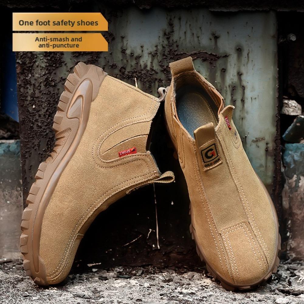 Steel Toe Slip On Work Shoes Anti Smash Anti Puncture Leather Safety Boots For Construction Electric Welder