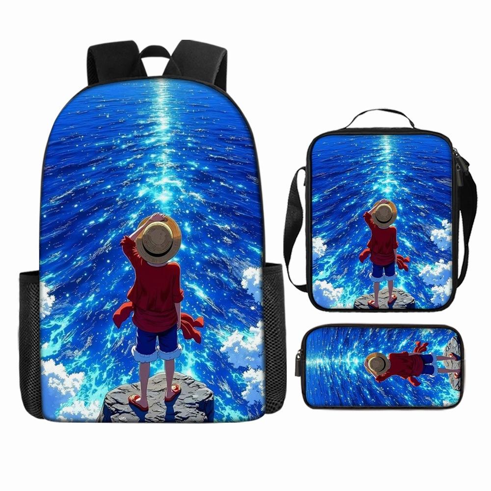 Anime Rucksack Set One Piece Naruto Schultasche für Jungen Schüler Laptop Rucksack Umhängetasche Federmäppchen 3-teilig Große Kapazität Wasserdicht