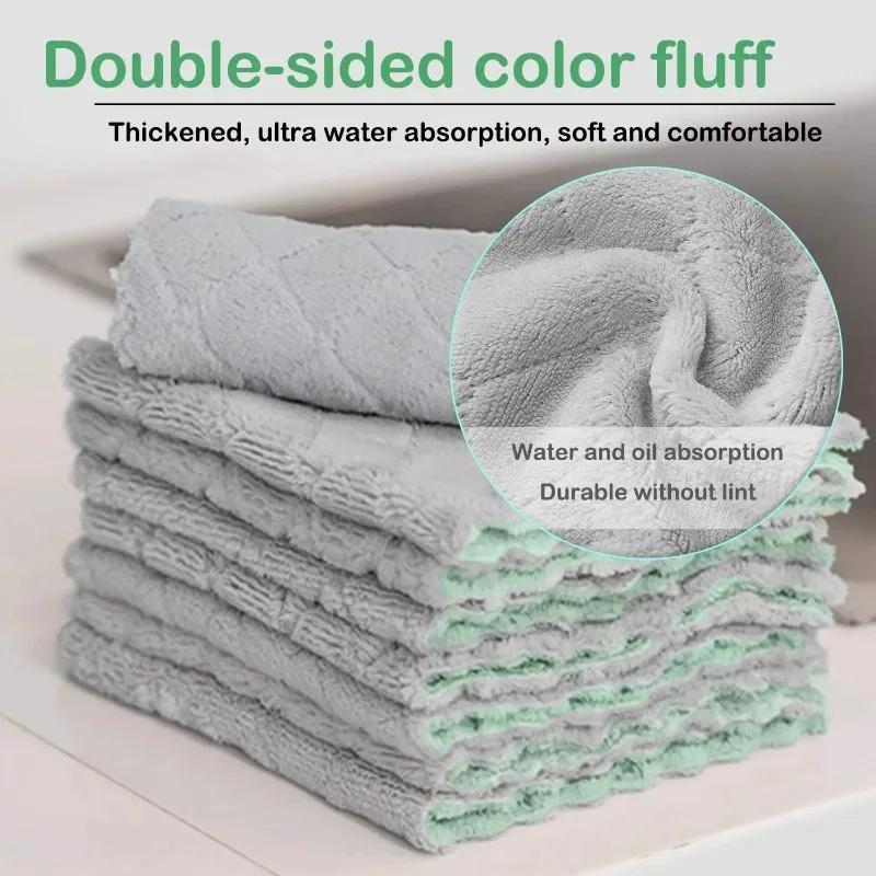 20/1pcs Microfiber Cleaning Cloths Double-layer Super Absorbent Coral Fleece Towels Non-stick Oil Dishcloths Scouring Pads Rags