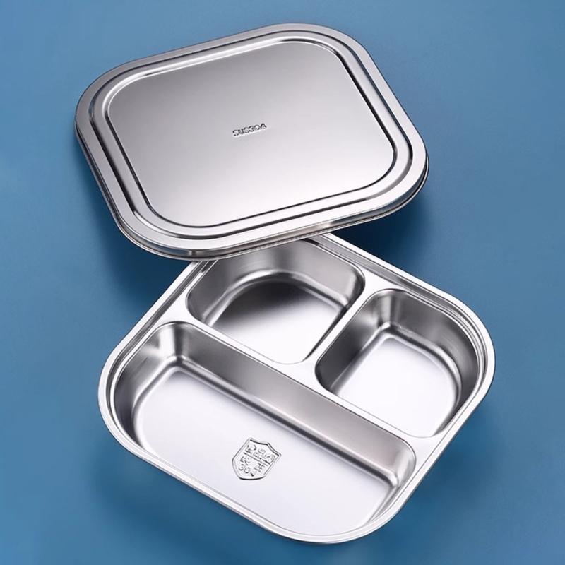 Compartment Stainless Steel Food Plates Functional Stainless Steel Divided Plates Practical Meals Arrangement Container