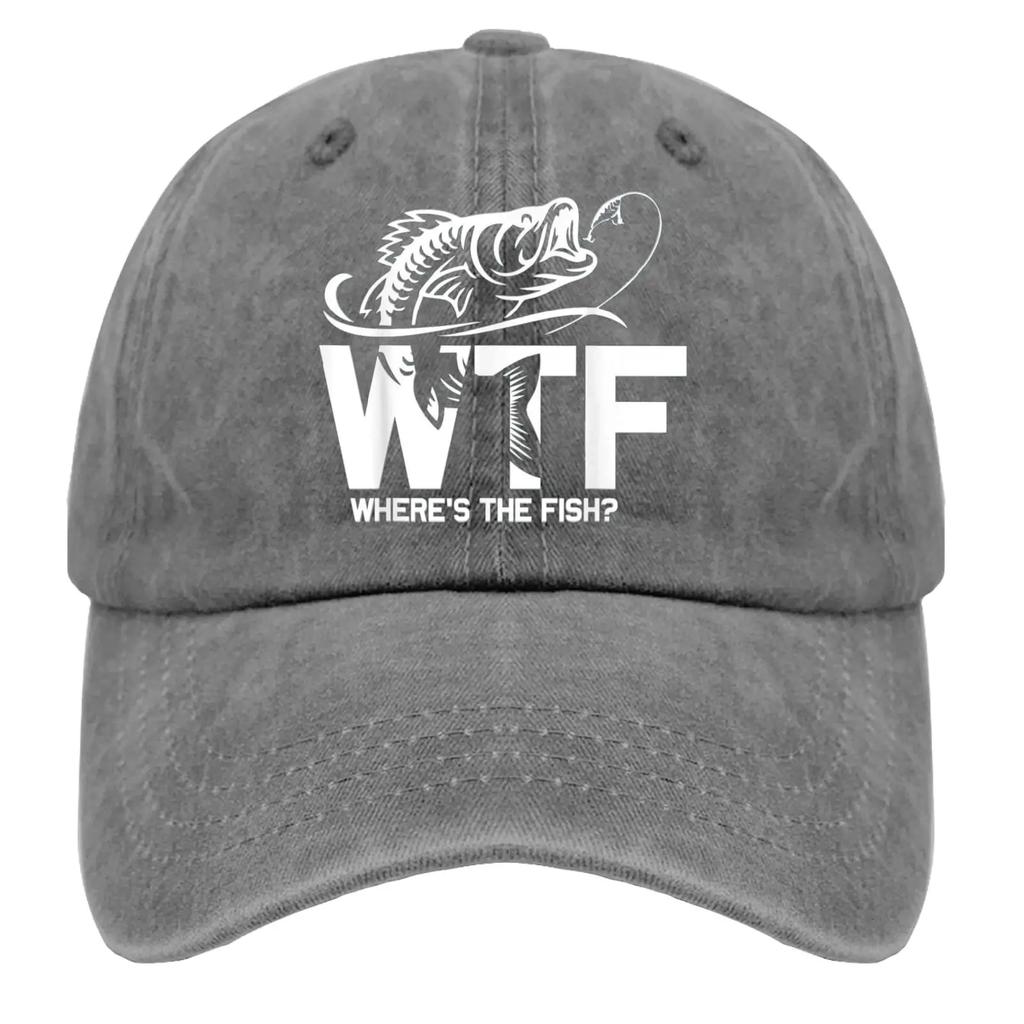 WTF Where's The Fish Hats for Man Fishing Here Fishy Fishy Hats for Men Baseball Funny Trucker Men Black Gym Caps Navy Blue