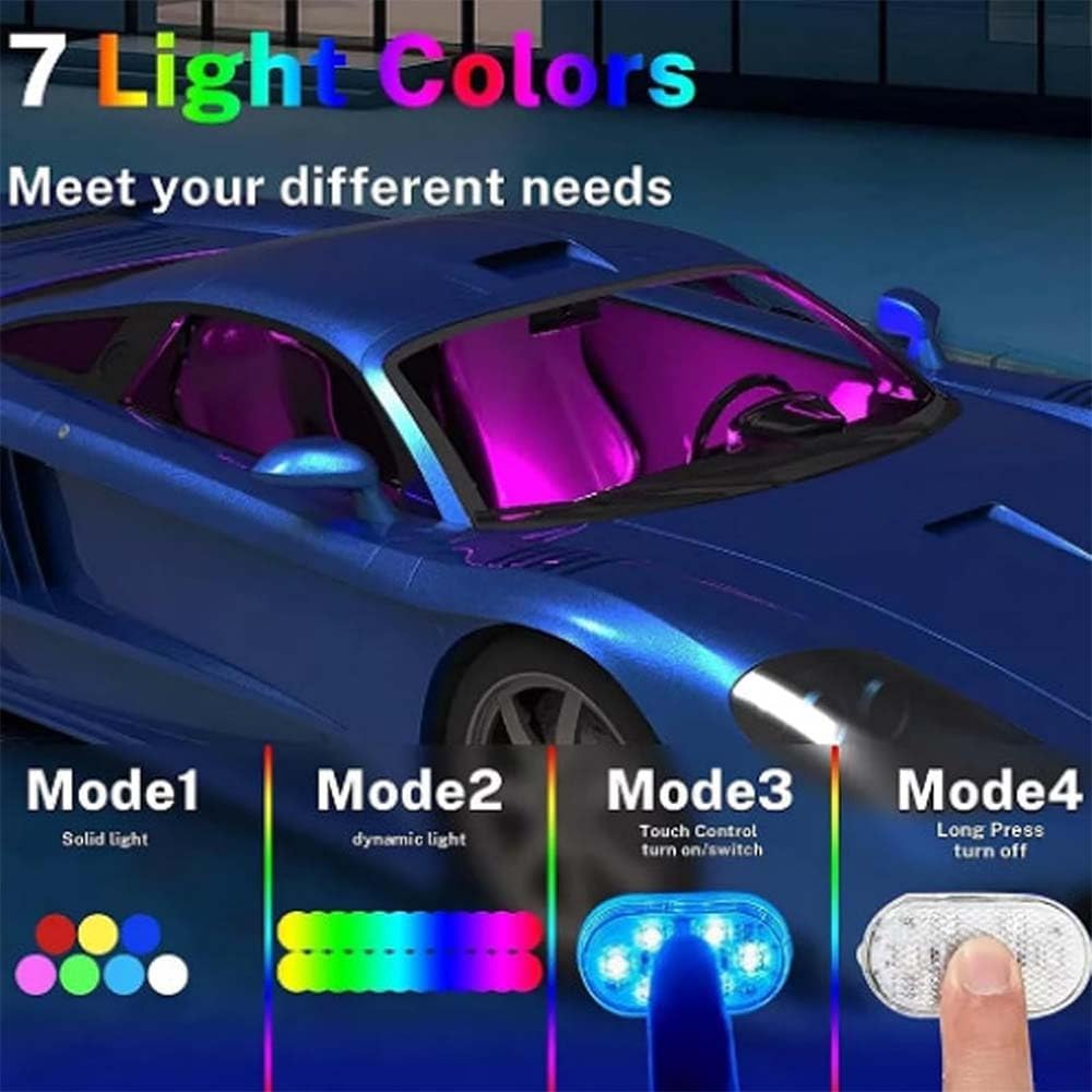 Onevzn Car Lights, Onevzn Car Led Lights Interior, Led Lights for Car with 7 Colors, Car Lights Wireless Interior Led Lights (Blue-4pcs)