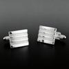 Men's Cufflink Set, Rectangular Silver Embossed Metal Design, Paired with Gift Box.