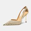 Woven Cutout Breathable Slip-on Non-Slip Heels Fashion Metallic Pointed Toe Stiletto Single Shoes