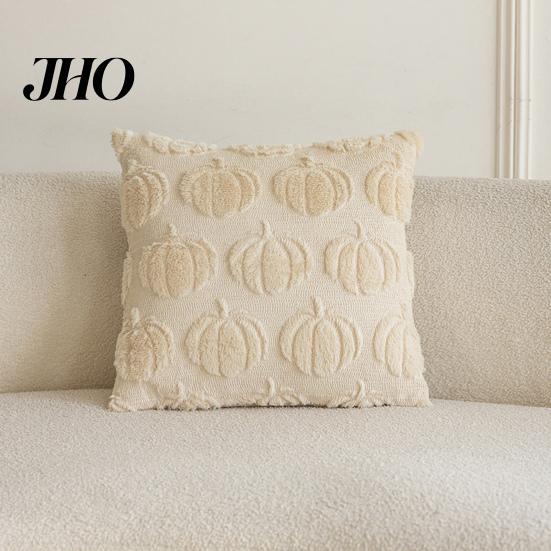 Super Soft Velvet Pillow Covers Pumpkin Pattern Pillowcase Solid Color Hide Zipper Wool Fabric Case Halloween Cushion Cover Home Decor Back