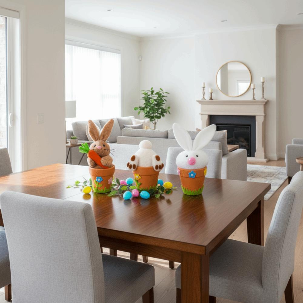 Realistic Flower Pot Ornament Cartoon Easter Bunny Statue Mantel Fireplace