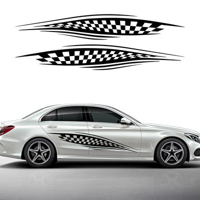 2PCS Grid Totem Car Body Side Skirts Stickers Racing Car Striped Vinyl Decals Auto Body Styling Decoration Stickers Accessories