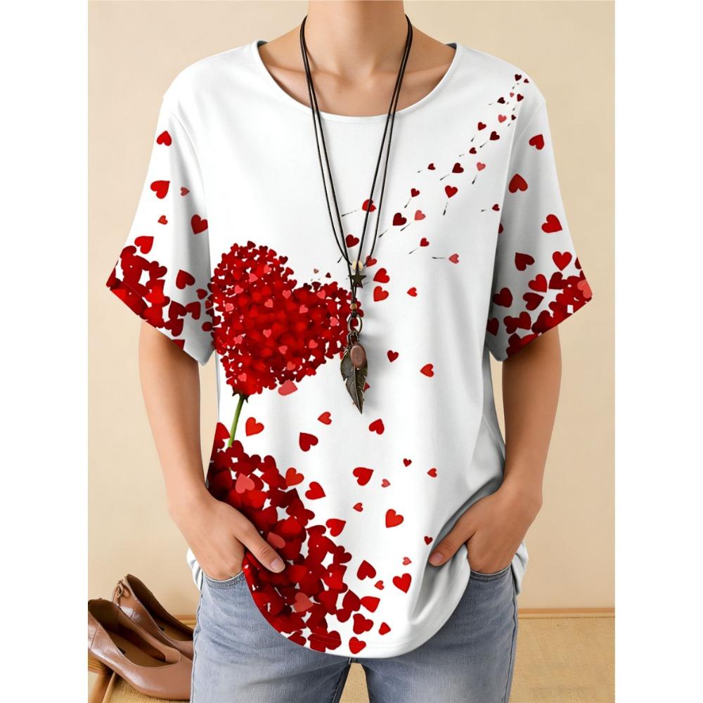 Summer Leopard Heart 3D Print T-Shirts Fashion Women's Round Neck Short Sleeve T Shirt Tees Harajuku Tops Female Clothing