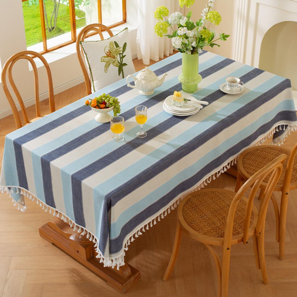 Striped Cotton And Linen Tablecloth, Living Room American Dining Table Mat, Rectangular Coffee Table Tablecloth, Simple, Small And Fresh