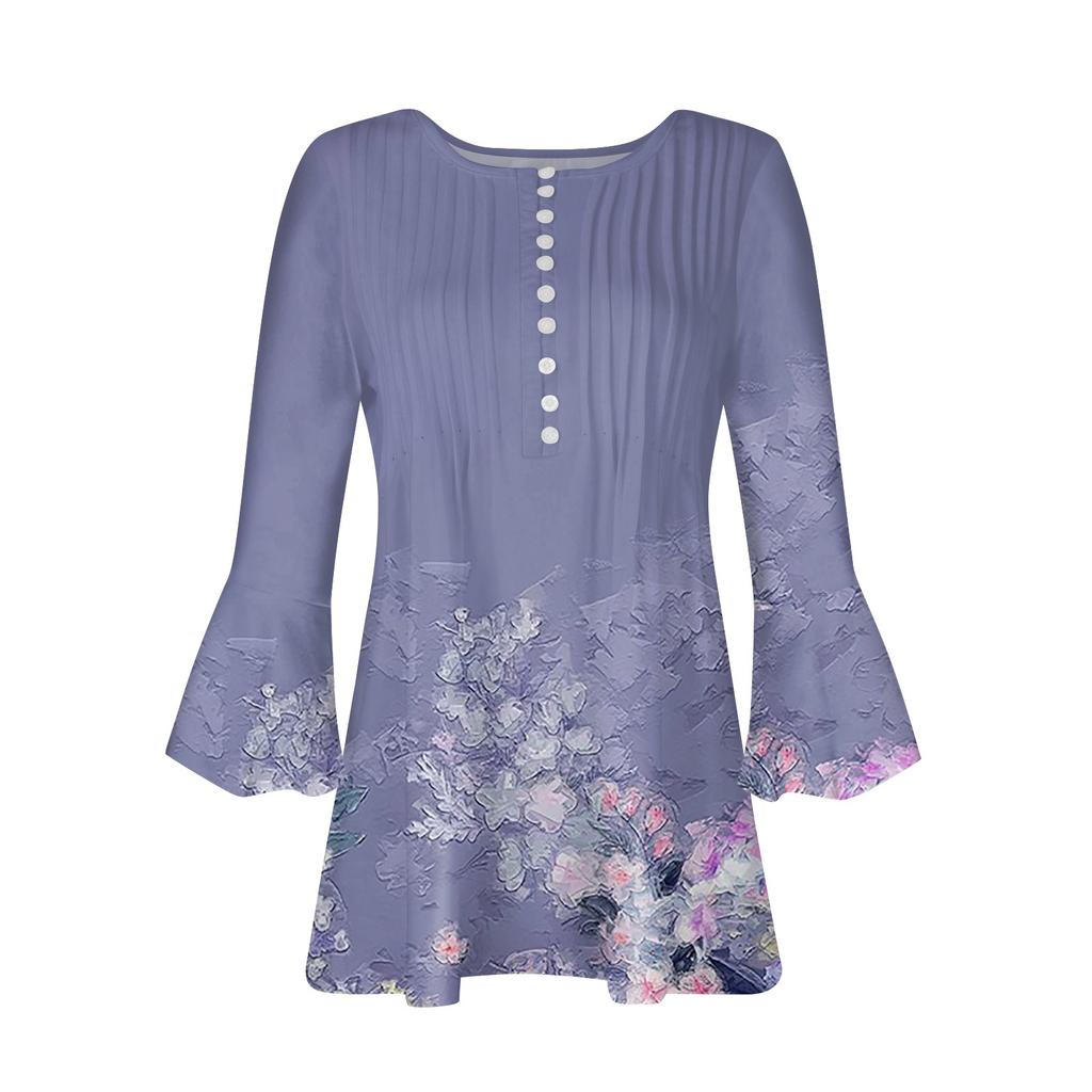 Cheap Button Down Shirts For Women Floral Print Tunic Summer Tops