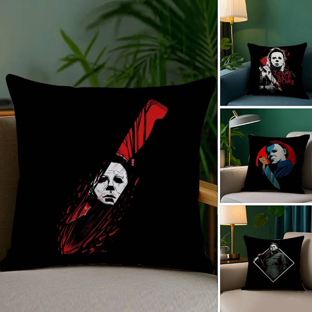 M-Michael-Myers Horror Halloween Pillow Case Plush Fabric Soft Double Sided Print Home Sofa High Quality Cushion Cover Throw