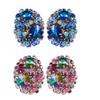 Elegant Round Crystal Ear Clips Colorful Rhinestone Earrings Stylish Non Pierced Ear Rings for Women Christmas Gift