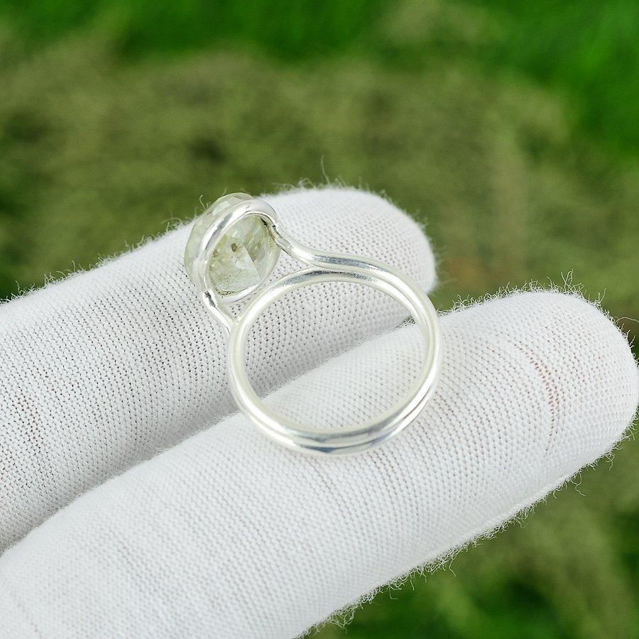 Friendship Day Sale Green Amethyst Gemstone Stackable Bezel Ring 925 Silver US 7