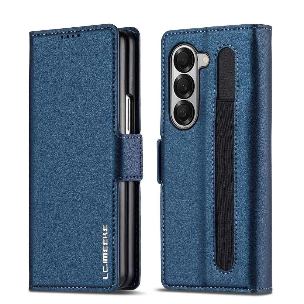Premium Leather Phone Case for Samsung Galaxy Z Fold 7 6 5 4 3 Fold6 Fold5 Fold4 5G with Pen Holder Wallet Flip Phone Cover