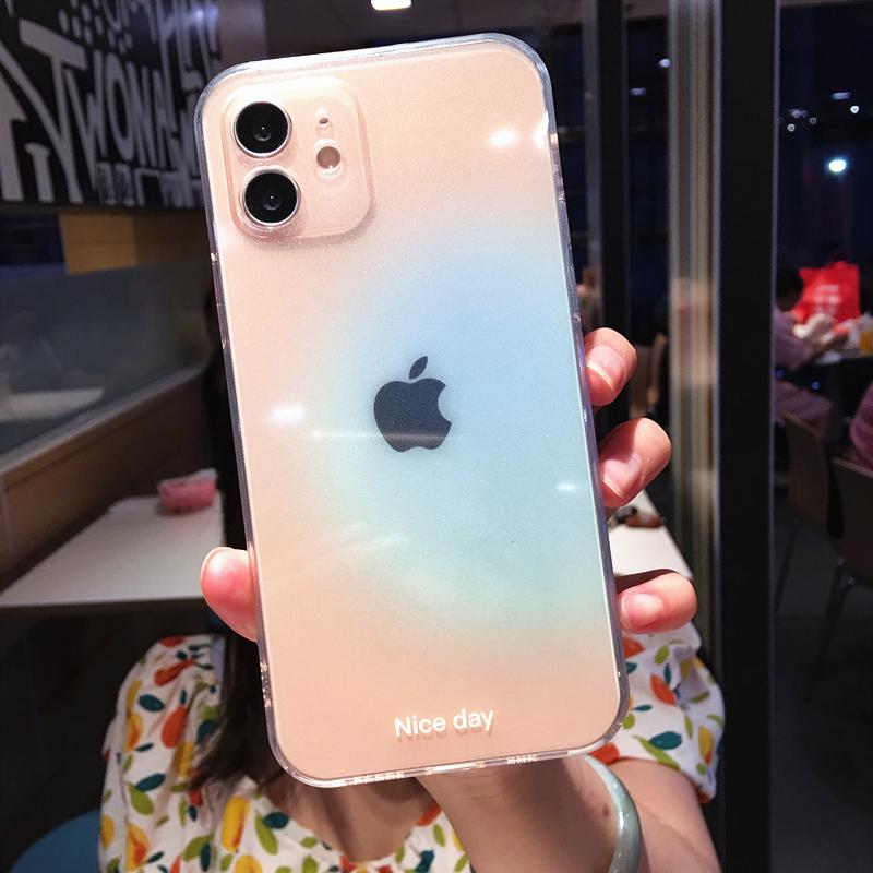 Colorful Gradient Transparent Phone Case For iPhone 16 Pro Max 15 14 13 12 11 X XS XR 7 8 Plus Fashion Simple Shockproof Cover