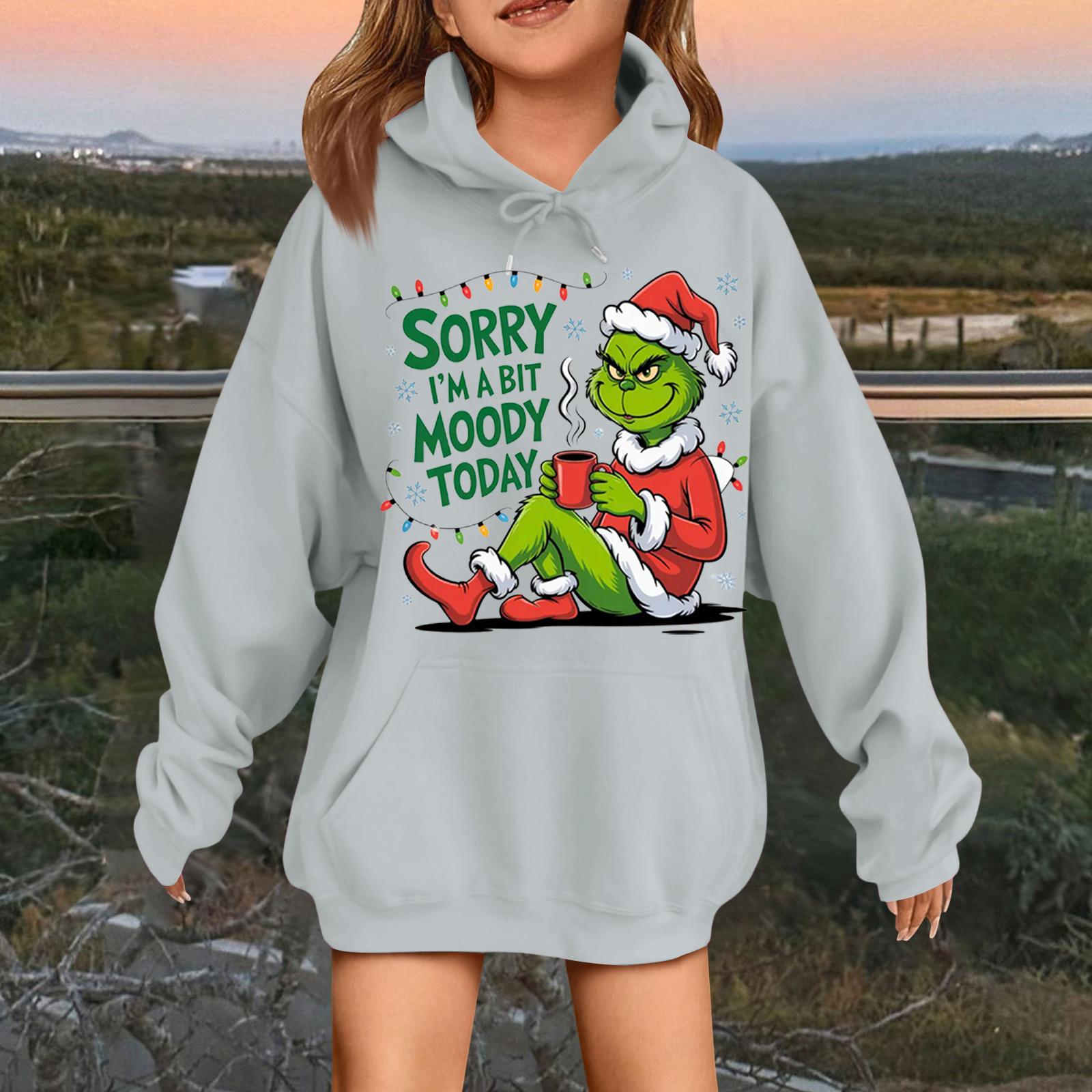 

Детская модная повседневная толстовка с капюшоном свободного кроя с длинными рукавами и рождественским принтом 130