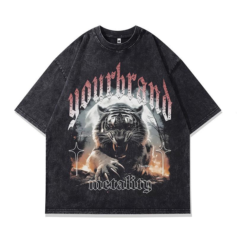 Men'S Retro Old Short-Sleeved T-Shirt European And American High Street Vintage Rock Print Half-Sleeved T-Shirt Men