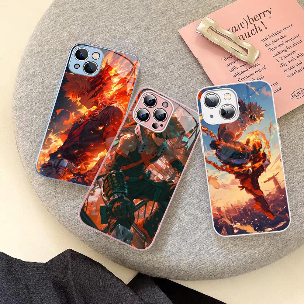 Cartoon B-Bakugo K-Katsuki Phone Case For IPhone 14 13 12 Mini 11 Pro XS Max X XR 14 Plus Tempered Glass Cover
