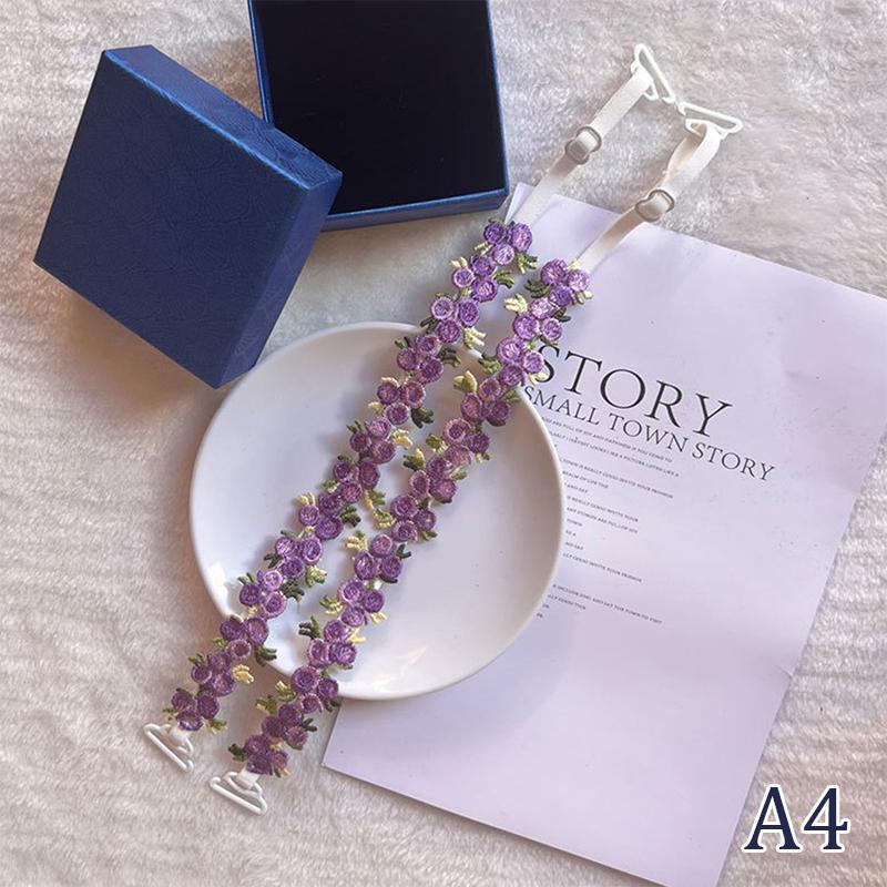 

1 пара милых кружевных бретелей для бюстгальтера с цветами, вязаные крючком, эластичные, регулируемые, противоскользящие, для свадебного платья