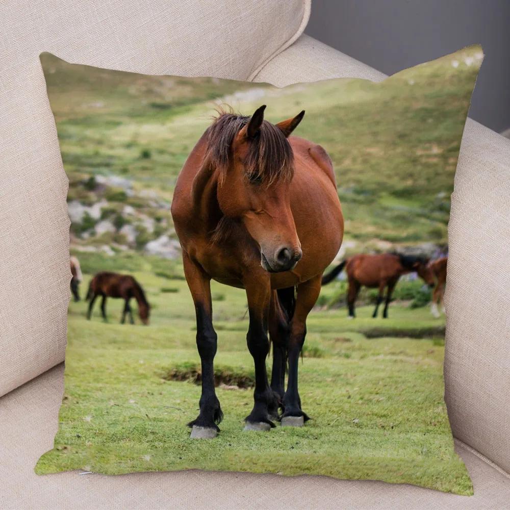 Wild Horse Cushion Cover Decor Animal Print Pillowcase  for Sofa Home Car Children Room Super Soft Plush Pillow Case 45x45cm