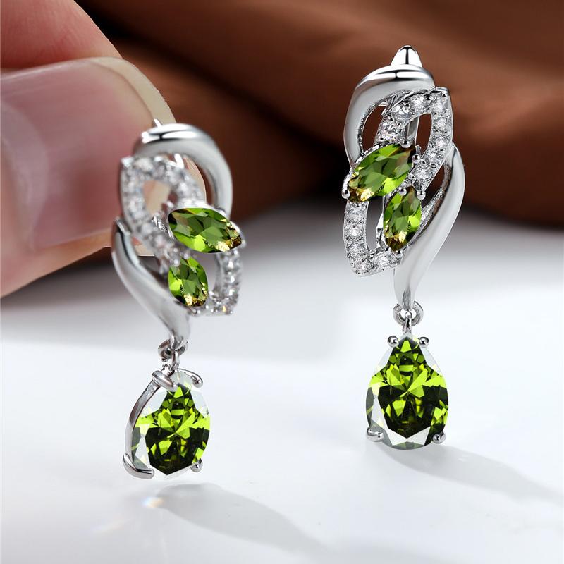 Cute Female Pink Crystal Zircon Stone Flower Earrings Vintage Wedding Jewelry For Women