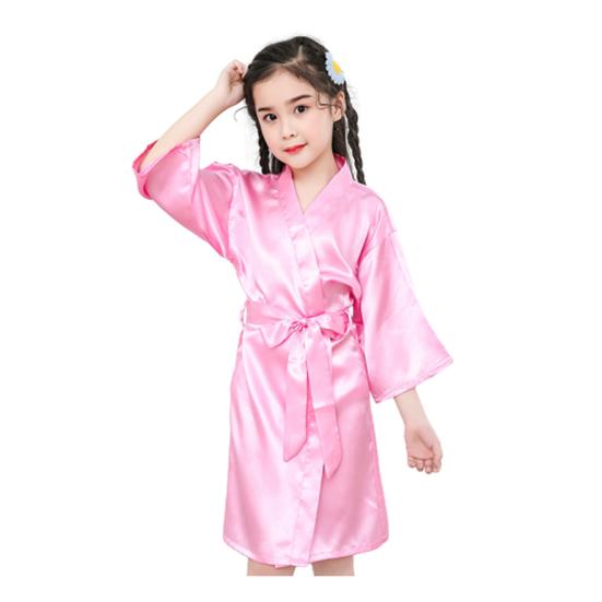 Robe en soie pour filles d'été Couleur unie Pyjama pour enfants Peignoir doux pour enfants Vêtements de nuit
