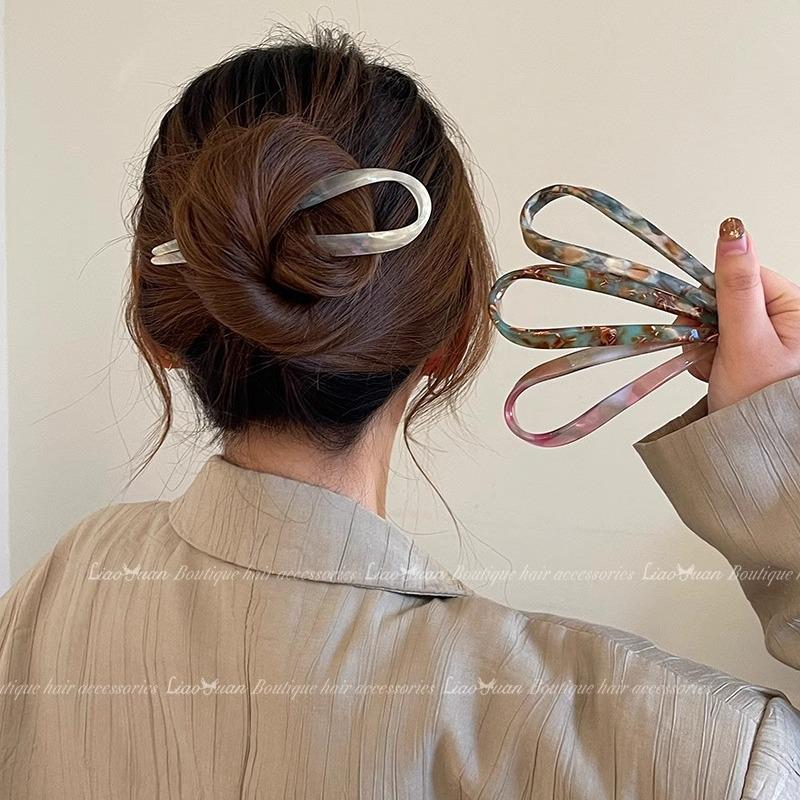 Elegant U-Shaped Acetate Hairpin for Women - Chic, Cute Bun Styling Tool, 2025 Trendy Headwear