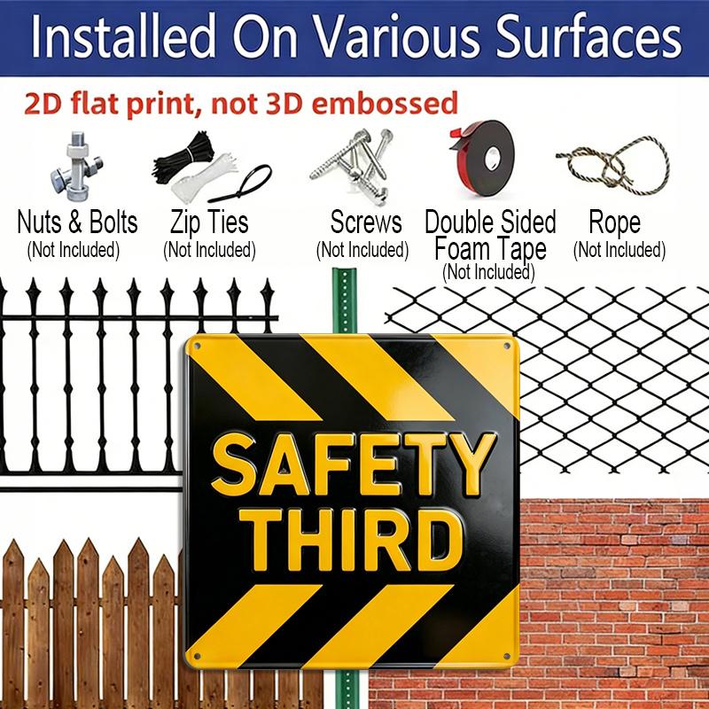 2D Flat - 1pc, Vintage Metal Sign, Outdoor Plaque & Wall Decoration, Safety Third Sign, Garage Wall Art, Workshop Decor, Mechanical Shed Ornament
