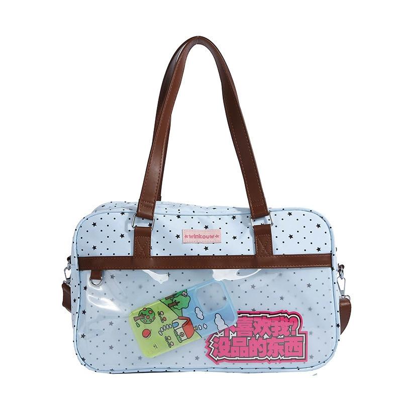 New Cute Large Capacity Lace Ita Bag Lolita Girls Transparent Pocket Y2k DIY Badge Display Shoulder Bag Casual Polka Dot Handbag