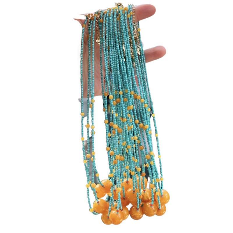 s9Silver amber clavicle chain, turquoise and small bead South Red agate necklace, elegant and stylish, versatile