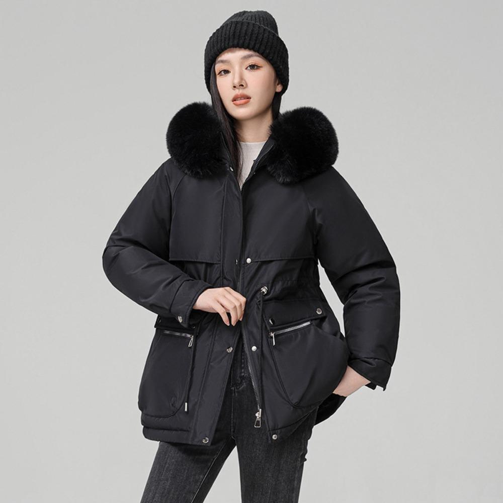 Medium and long female and small, new winter thin temperament piled and thickened padded jacket