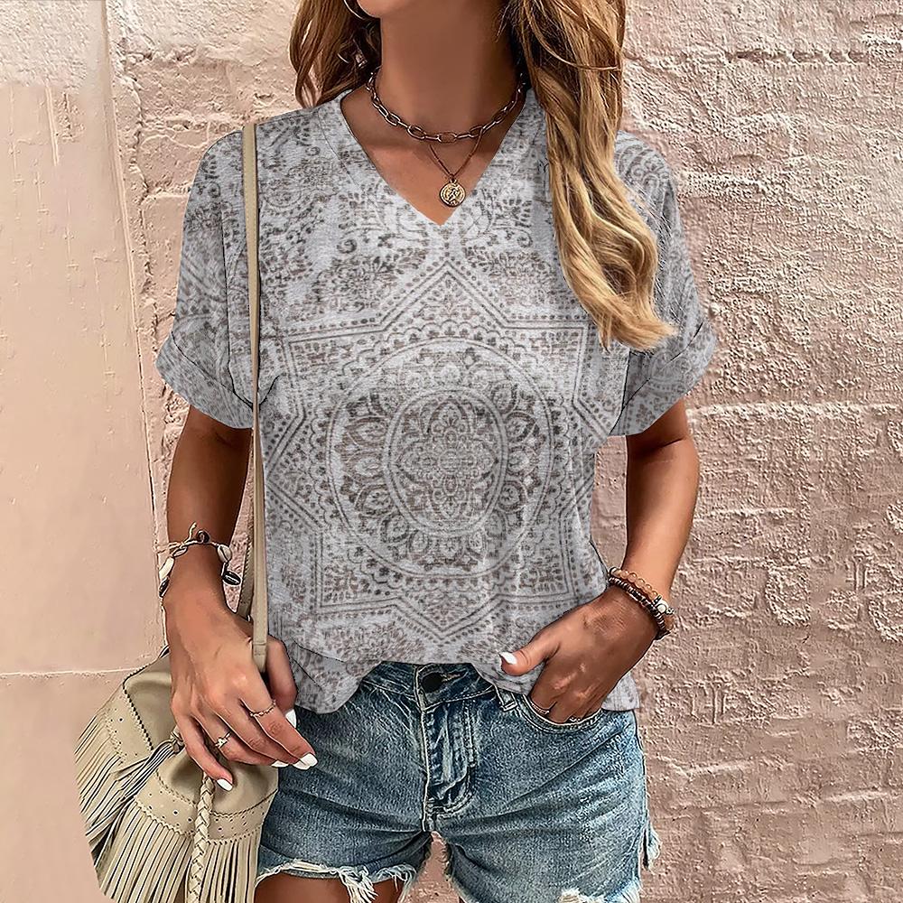 

Винтажные богемные футболки с геометрическим принтом для женщин, большие размеры, женская рубашка, укороченный топ, летняя женская одежда, модная одежда больших размеров 8XL