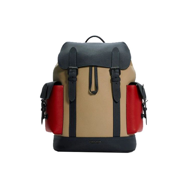 

Coach Hudson 30 Large Capacity Color Block Leather And Canvas Backpack Men Backpacks Khaki Black Red C5413-QBT0I Basic Set (Bag+Dust Bag)