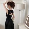 Black Round Neck Sleeveless French Retro Super Fairy Knee Dress Women's Spring Design Sense Hollow Backless Long Skirt