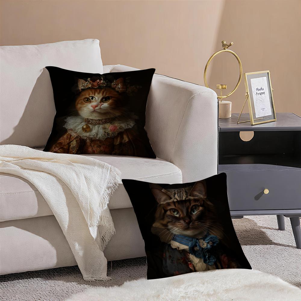 Quirky Elegant And Luxurious Crown Cat Pillow Case Pattern Printed Pillowcase For Living Room Sofa Cushion Cover & Bedroom Decor