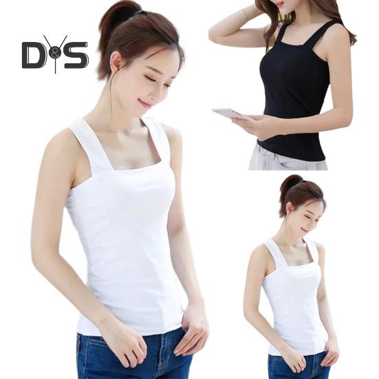 Women Tank Tops Suspender Style Square Collar Sleeveless Vest Solid Color Slim Fit Camisole Summer Bottoming Tops