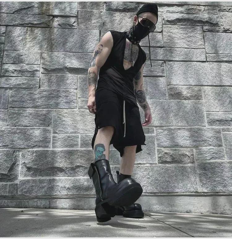 SUBHUMAN Men's Spring/Summer Dark Knitted V-Neck Sleeveless Tank Vest - Couple's Style