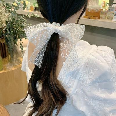 Lace Embroidery Bow Hair Bangs Solid Color Retro Elegant Headdress Hair Ties Sweet Girls Princess Head Hair Accessories Gifts New