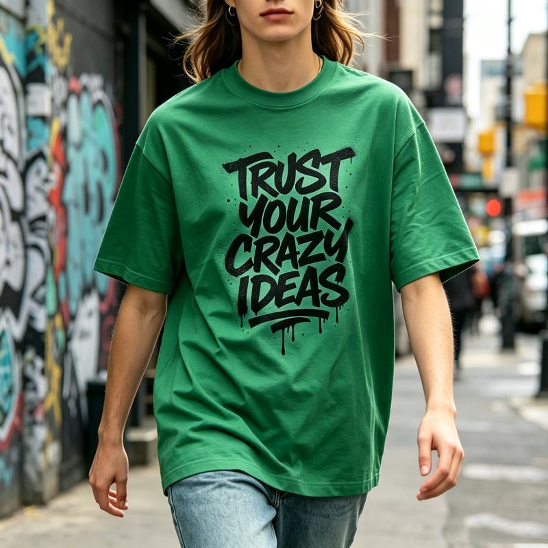Spray Paint Lettering Trust Your Crazy Ideas Quote Print Loose Pure Cotton Tshirt Unisex Youth Outdoor Hip Hop Casual Top