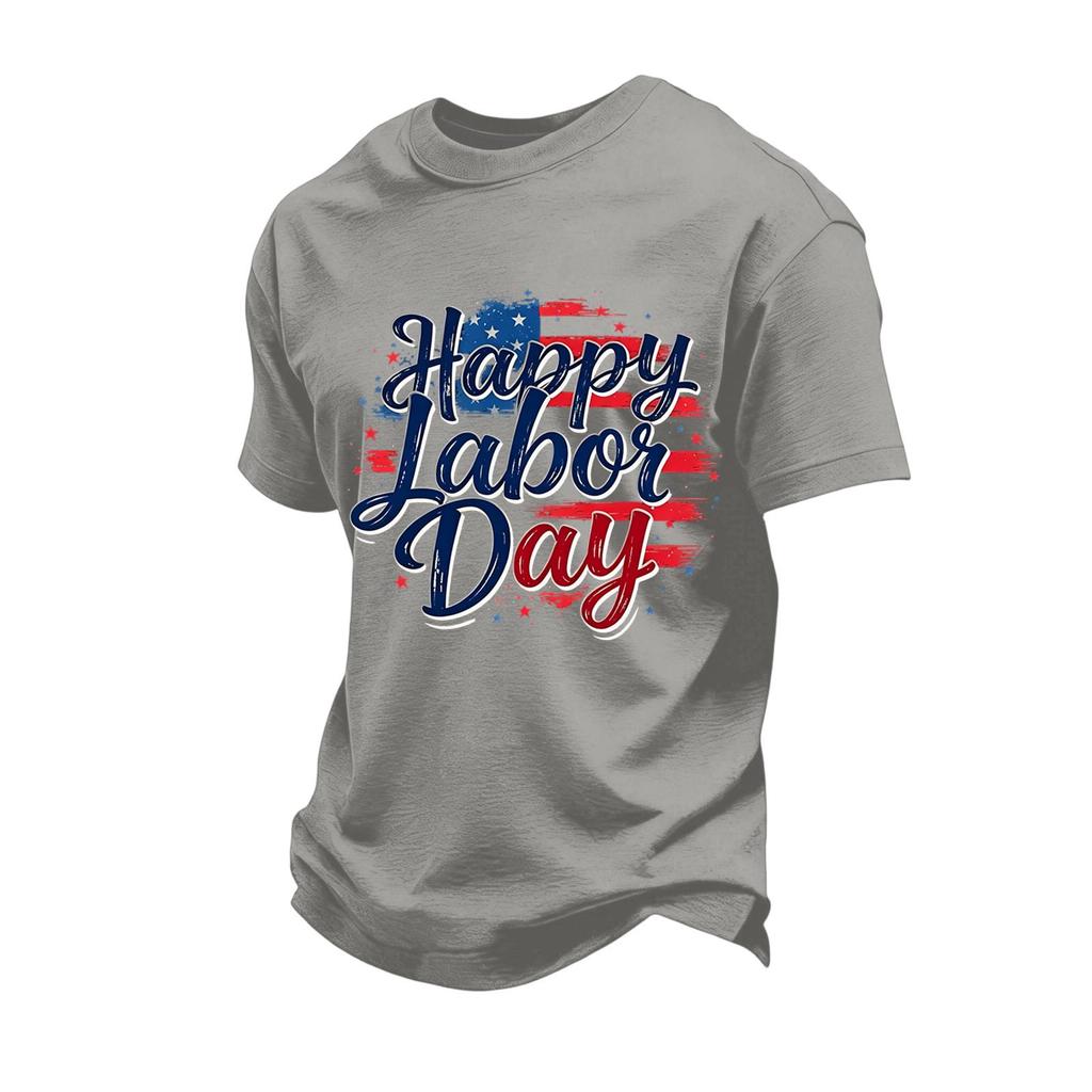 Men's Loose Fit Casual Short Sleeve T Shirt Labor Day Graphic Print Crew Neck Comfortable Top for Everyday Wear